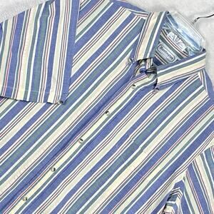 VTG Huntington Camp Shirt Mens L Multicolor Striped 80s Preppy Beach Surf USA